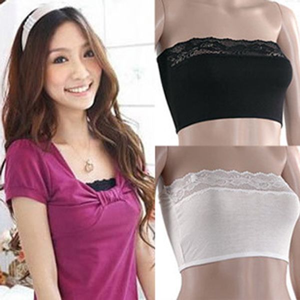 

wholesale-women's lady fashion lace strapless boob tube brassiere bra bandeau, Black;white