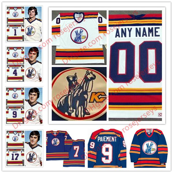 

custom kansas city scouts 1974-1976 vintage hockey mens kids youth white royal blue stitched #17 nolet your own any number name jersey s-4xl, Black;red