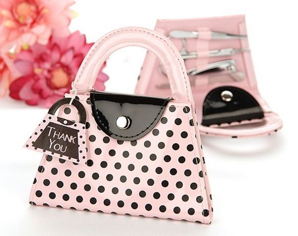 Kit de arte do prego, hot Pink Polka Dot Purse Manicure Set, cortador de unhas, cortador de unhas, presente de casamento favor de chá de panela wen4595