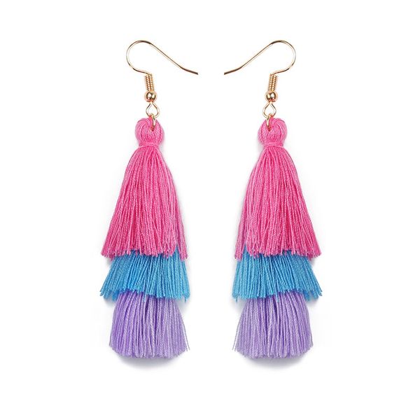 

multilayer cotton thread tassel drop earrings for women fashion statement jewelry bohemian ethnic style long dangle earring, Silver