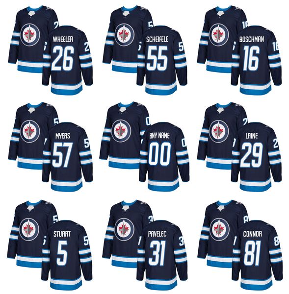 

2018 season custom winnipeg jets hockey jersey 29 patrik laine 55 mark scheifele 33 dustin byfuglien 26 blake wheeler 57 myers 31 pavelec, Black;red