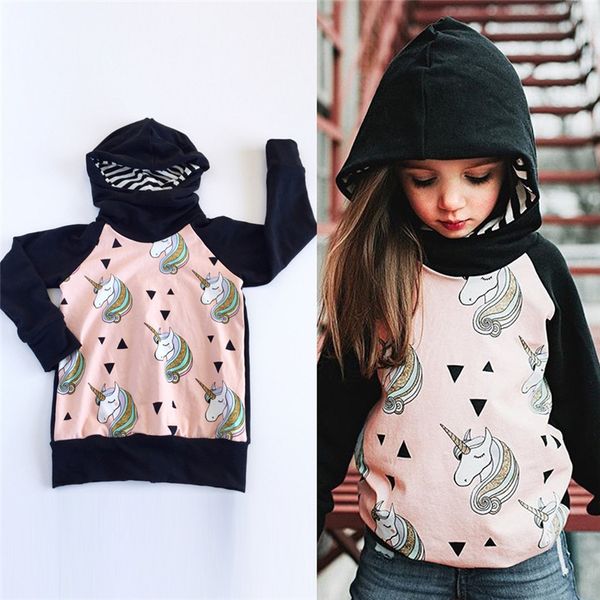 

kids clothing 2018 spring autumn baby girl clothes unicorn printing long sleeve hoodies girls sweatshirts outfits baby clothes outwear, Black