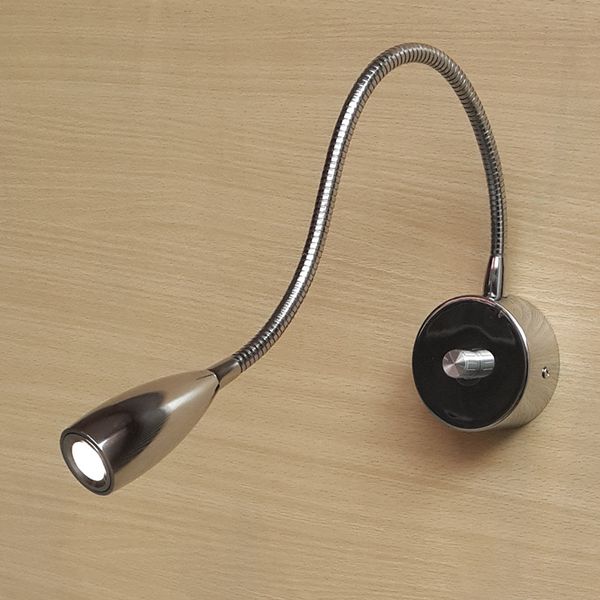 

ch 12v wall mounted light for car knob dimming 15%-100% tight 360mm alumimum hose flexible cree led 3w 200lm elegant chrome finish