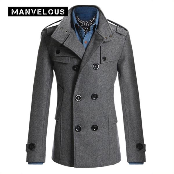 

wholesale- manvelous overcoats mens autumn fashion casual slim solid lapel button mid-length cotton blends double-breasted mens trench coat, Tan;black