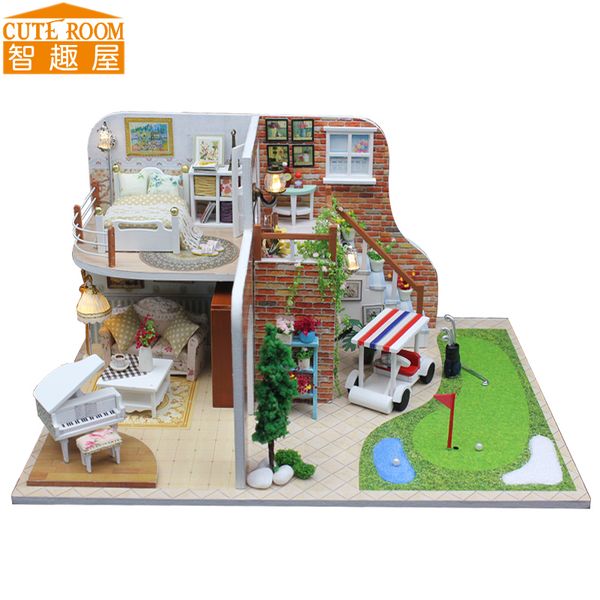 

wholesale- assemble diy doll house toy wooden miniatura doll houses miniature dollhouse toys with furniture led lights birthday gift x002