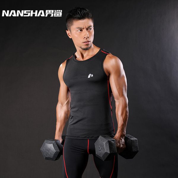

wholesale- nansha 2017 men muscle tank compression bodybuilding vest clothing crossfit fitness men undershirt tank undershirt, White;black