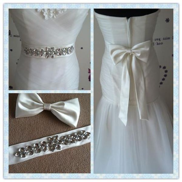 

handmade sew rhinestone bridal sash 2015 soft stain wedding belt romantic, White