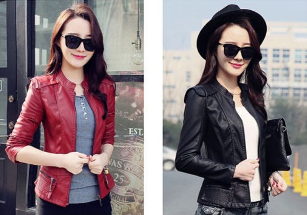 

2015 женщины новая мода женщины кожаная куртка кожаный мотоцикл куртка пальто тонкий