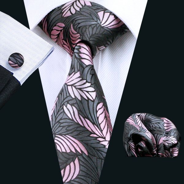 

silk tie set hanky cufflinks mens flower pattern jacquard woven business casual set n-0220, Black;blue