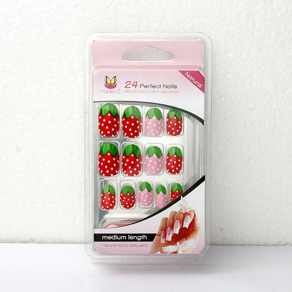 

wholesale-fruit cute acrylic false fake nail tip art, Red;gold