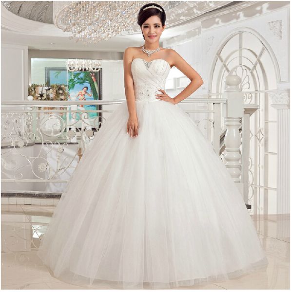 

vestidos De novia 2015 новый белый моды милая бисером длиной до пола свадебное платье романтический свадебные платья