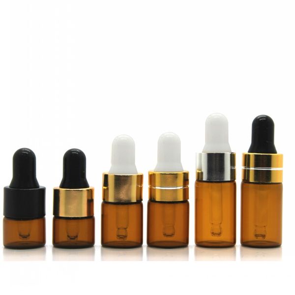 1ml 2ml 3ml Mini minuscolo contagocce in vetro ambrato Bottiglie trasparenti Bottiglie di olio essenziale riutilizzabili Fiale con contagocce dagli occhi