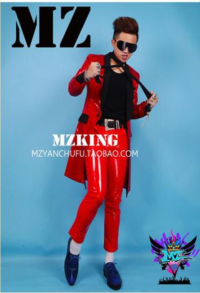

a male singer han edition fashionable nightclub, europe and the united states runway looks red costumes running model. s - 6 xl, Black;red