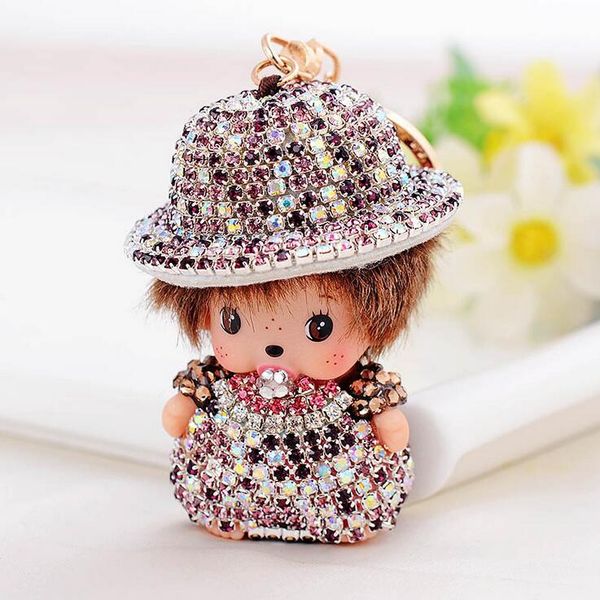 

Monchichi Keychains Автомобильная Подвеска Полный кристалл Rhinestone Брелок Для Сумки Monchhichi П
