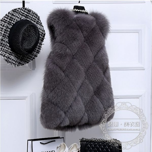 

wholesale-2015 new arrival women winter keep warm faux fur waistcoats female fashion fur jackets sleeveless vest size s-3xl coats ch534, Black