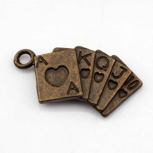 

playing cards charm pendants 100pcs / lots 13x24mm antique bronze alloy jewelry diy fit bracelets necklace earrings a-332, Bronze;silver