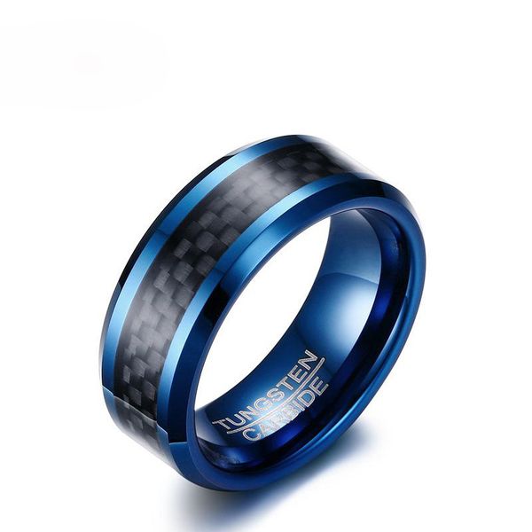 

bulk wholesale blue tungsten rings for men wedding bands 8mm men's carbon fiber tungsten carbide men ring jewelry us size 7-12, Golden;silver