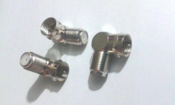 

6pcs copper f male plug to f female jack right angle adapter 90 degree coax tv connector