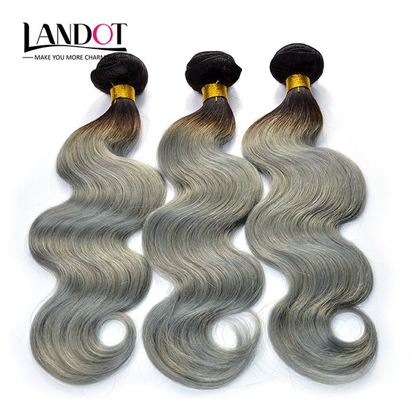 Ombre Argent Gris Extensions de Cheveux Humains Deux Tons 1B / Gris Brésilien Péruvien Malaisien Indien Cambodgien Corps Vague Vierge Cheveux Weave Bundles