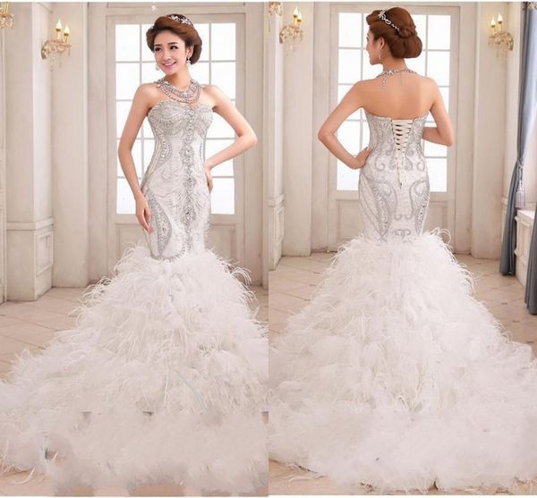 Abito da sposa vintage a sirena di lusso Maxi online senza spalline economici Abiti da sposa Lunghezza pavimento Abiti da sposa formali bianchi all'aperto con lacci Matrimonio