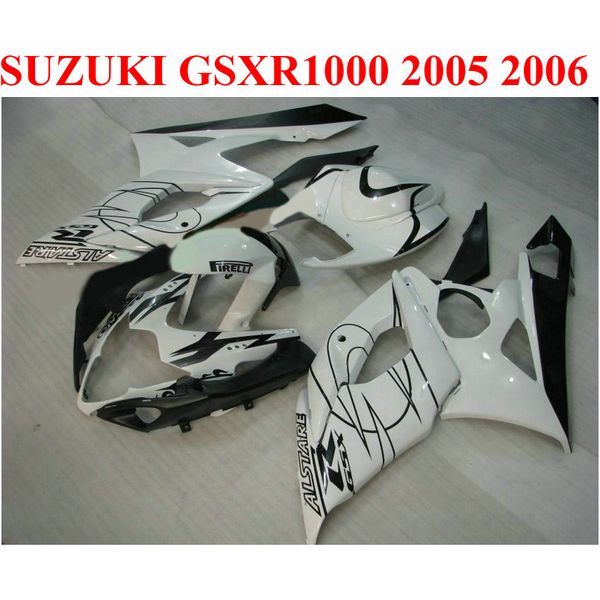 Suzuki 2005 2006 için Mükemmel Fit 2006 GSXR 1000 K5 K6 Fairing Kiti GSX-R1000 05 06 GSXR1000 Beyaz Siyah Corona ABS Kuramları Set QF62