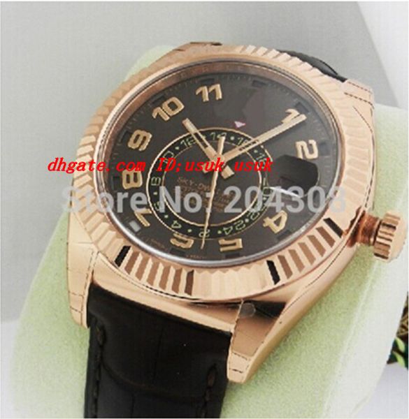 

factory seller luxury wristwatch 326135 rose gold brand new automatic mechanical mens watch men's wrist watches black leather strap, Slivery;brown
