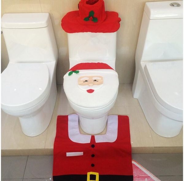 Free DHL Toilette Babbo Natale New Happy Santa Coprisedile WC Tappeto Set Bagno Decorazioni Natalizie High Qulaity CT03 Free