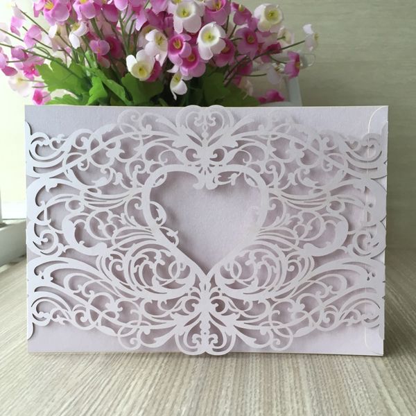 

wholesale- 12/pcs laser cut love heart shape wedding invitation card wedding cards printing invitations rsvp cards bithday