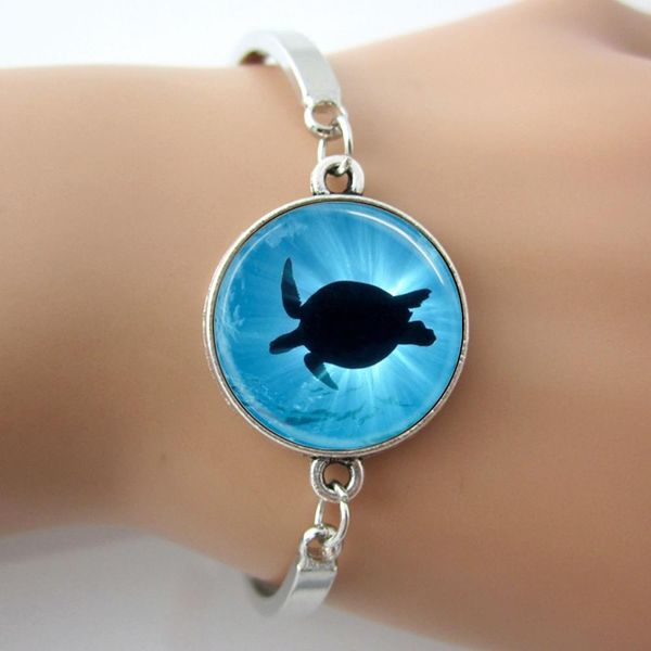 

glass dome bangle,sea turtle bracelet,ocean beach jewelry,marine life art bangle,silver-plated charm bracelet,animal bangle, Golden;silver