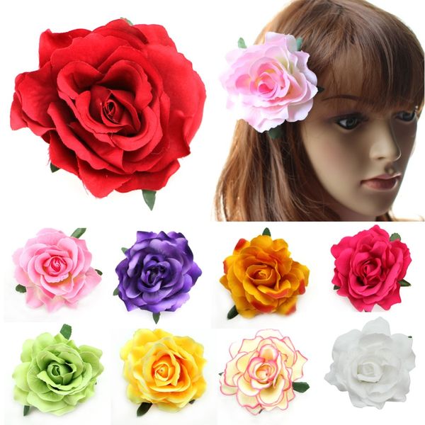 Großhandels-Beflockungs-Stoff-rote Rosen-Blumen-Haar-Klipp-Haarnadel-DIY Kopfschmuck-Haar-Zusätze für Brauthochzeit