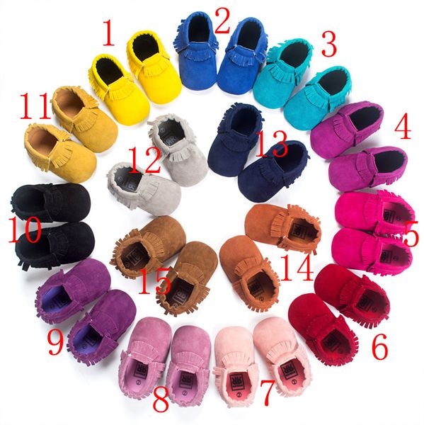 

15 color baby moccasins soft sole genuine leather first walker shoes baby newborn matte texture shoes tassels maccasions shoes