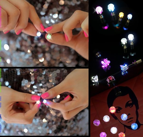 

light up led earrings studs earring flashing stainless steel earrings stud dance party earrings for men women zircon earring gifts sl, Black