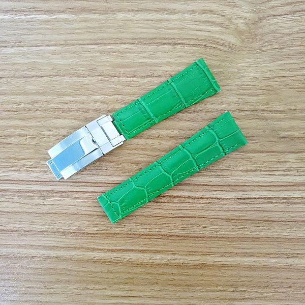 

20mm quality strap for rolex sub gmt leather strap durable watch accessories with silver original steel buckle watchess, Black;brown