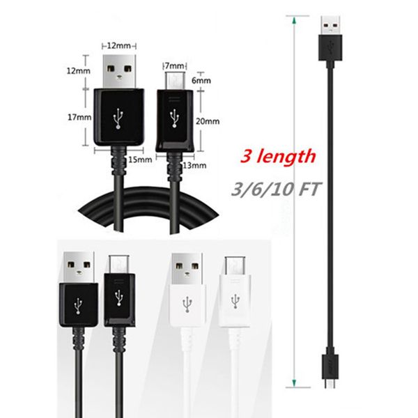 Mikro USB Sync Veri Kablosu Şarj Kabloları Şarj Hattı Perakende Kutusu Ile Şarj Hattı Samsung S7edge S6EDGE S7 S6 HTC LG 3M / 10FT 2M / 6FT 1M / 3ft