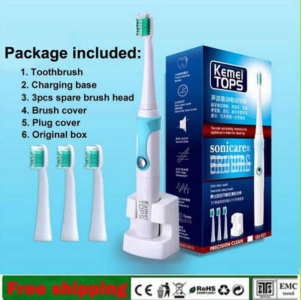 Nova Marca Kemei Escova de Dentes Elétrica Recarregável Ultrasonic Tooth Brush dentes Recarregável Toothbrush Uso para Crianças Adultos