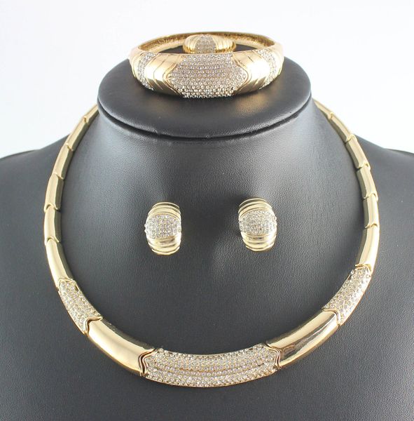 

fashion costume crystal necklace bracelet earrings ring dubai gold plated wedding african jewelry sets, Black