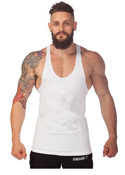 

tank fitness men blank stringer cotton singlet bodybuilding sport undershirt clothes gym vest muscle singlet tees men clothing 7 colors, White;black