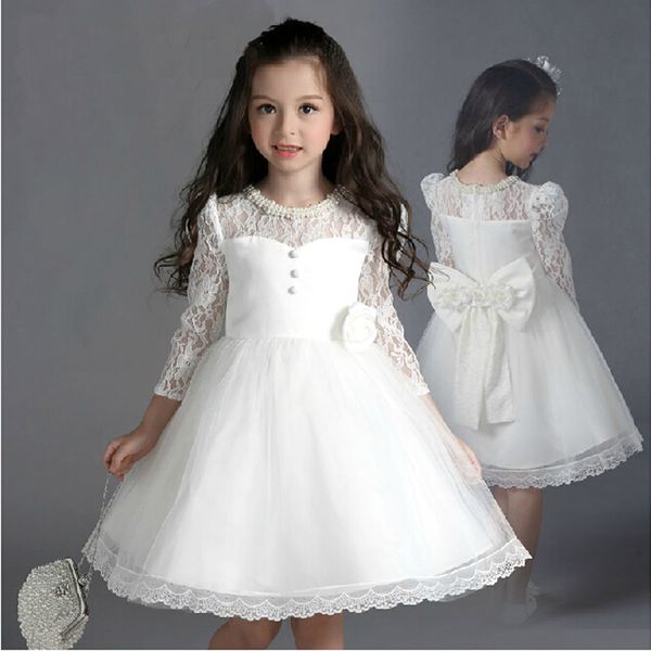 

new flower girl dress with bow sleeve wedding party dress communion gown pageant for little girls kids/children dress, White;blue