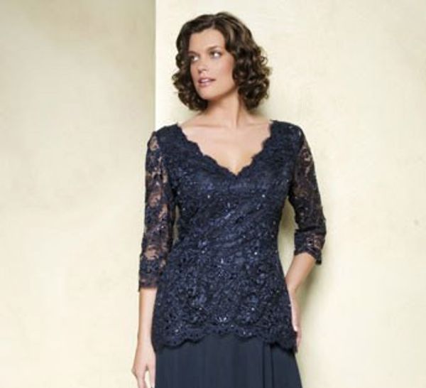 Navy Blue Mother Of The Bride Dresses Plus Size Long Sleeves Chiffon