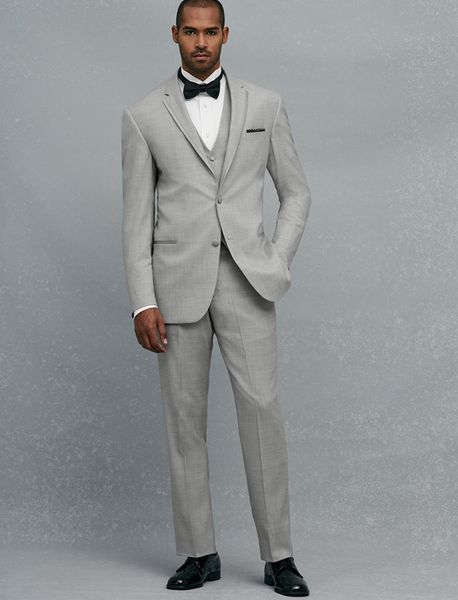 Yeni Stil İki Düğme Açık Gri Damat Smokin Notch yaka Groomsmen Mens Düğün Balo Suits (Ceket + Pantolon + Yelek + Kravat) H266