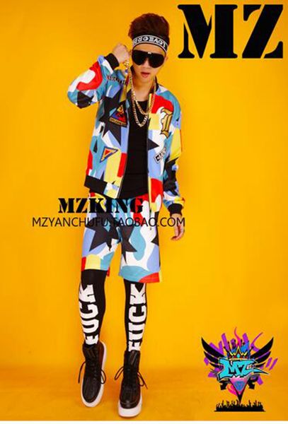 

male singer fashionable nightclub in europe and the runway looks colorful geometric graffiti hip hop baseball uniforms. s - 6 xl, Black;red