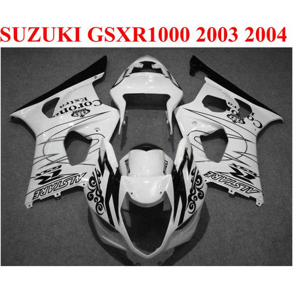 Kit de carenagem de plástico para venda a quente para Suzuki 2003 2004 Conjunto de carenagem GSXR1000 K3 K4 GSX-R1000 03 04 WHITE Black Corona Bodykits CQ90