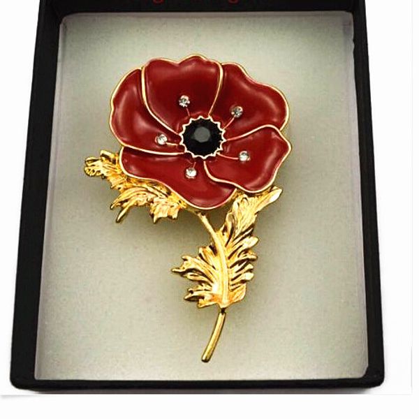 

Gold Tone Red Enamel Poppy Brooch UK Fashion Hot Sale Crystal Diamante Poppy Flower Pin Brooches B857 UK Hot Sale Poppy Brooch Pins