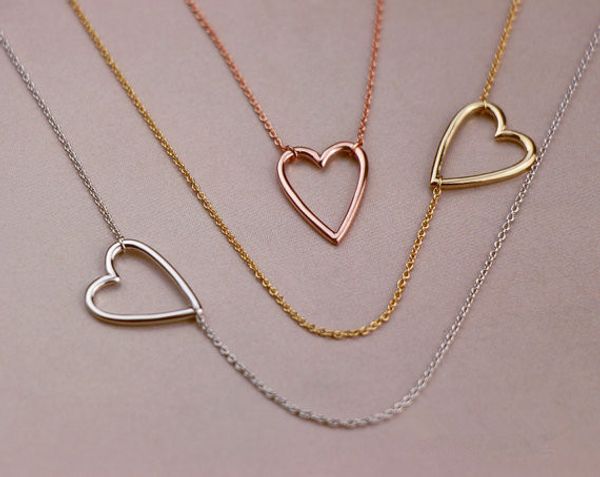 5PCS Gold Silber Tiny Line Hollow Out Open Heart Halsketten Einfache Wire Wrapped Love Heart Halsketten für Liebhaber Paare