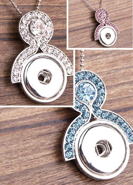 

new 3 colors rhinestones propeller ginger button pendant necklace snap jewelry can diy interchangeable jewelry, Silver