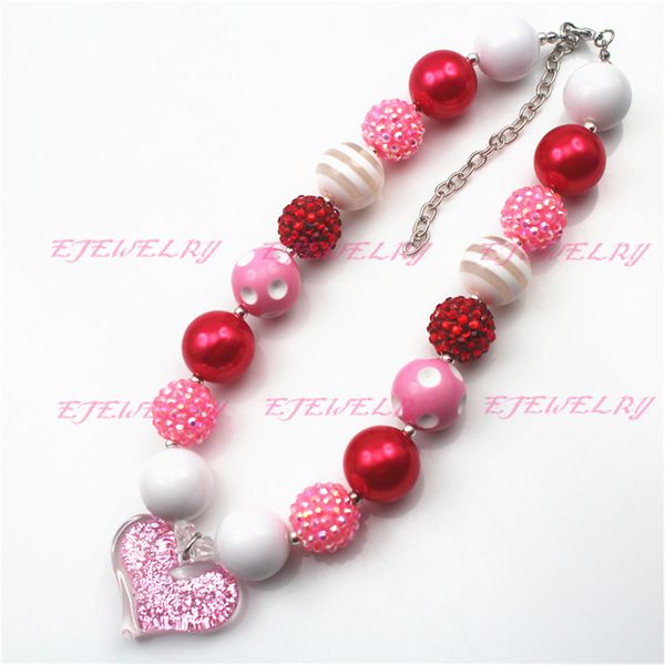

pink heart pink&red 20mm chunky beads children girls bubblegum chunky necklace valentines chunky necklace cb542, Silver