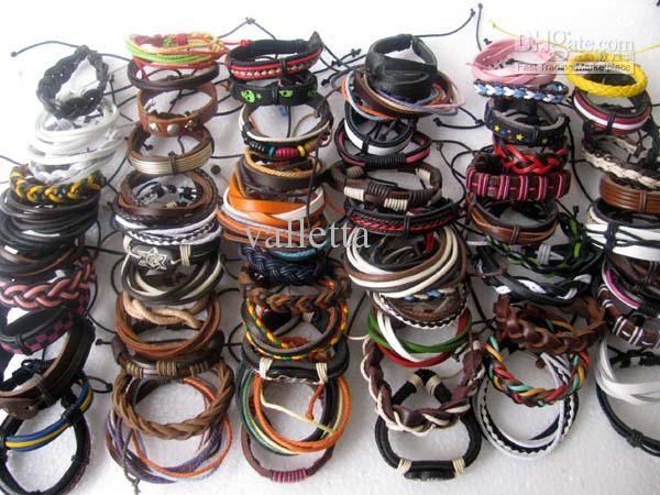 

Free shipping Wholesale lots 30pcs Mixed Style Surfer Cuff Ethnic Tribal Leather Bracelets Fashion Gift