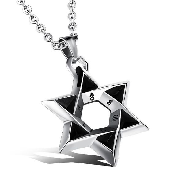 

star pendant men necklace with religious words stainless steel link chain luck&blesiing jewelry gift for boy gx1102, Silver