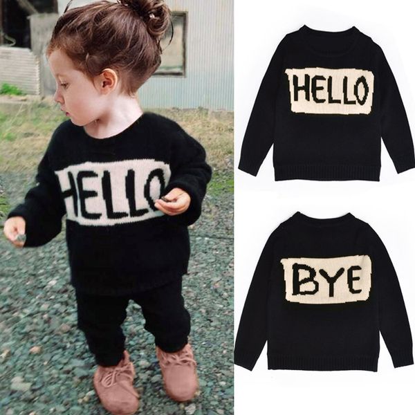 Ins Ins Popular Sweater Hello Bye Pattern Hot Unisex Baby Long Sleeves Coat Autumn Winter Pullover Size Choose Free Free Knitting Patterns For Baby