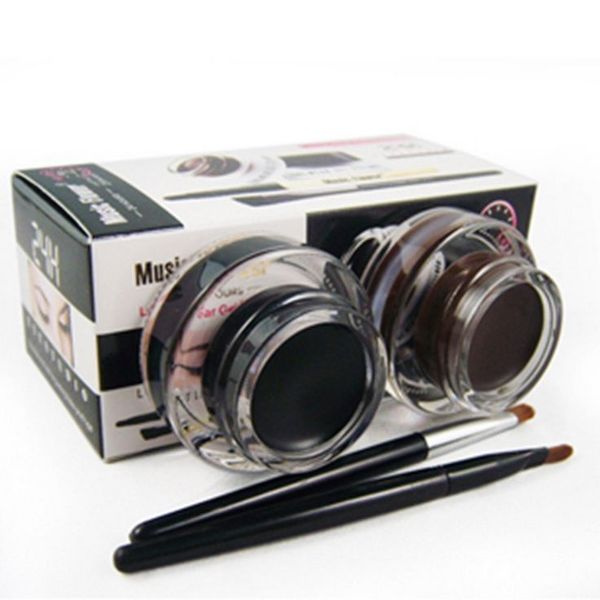 

2 pcs in 1 lot brown and black gel eyeliner make up waterproof cosmetics tools eye liner makeup eye brush